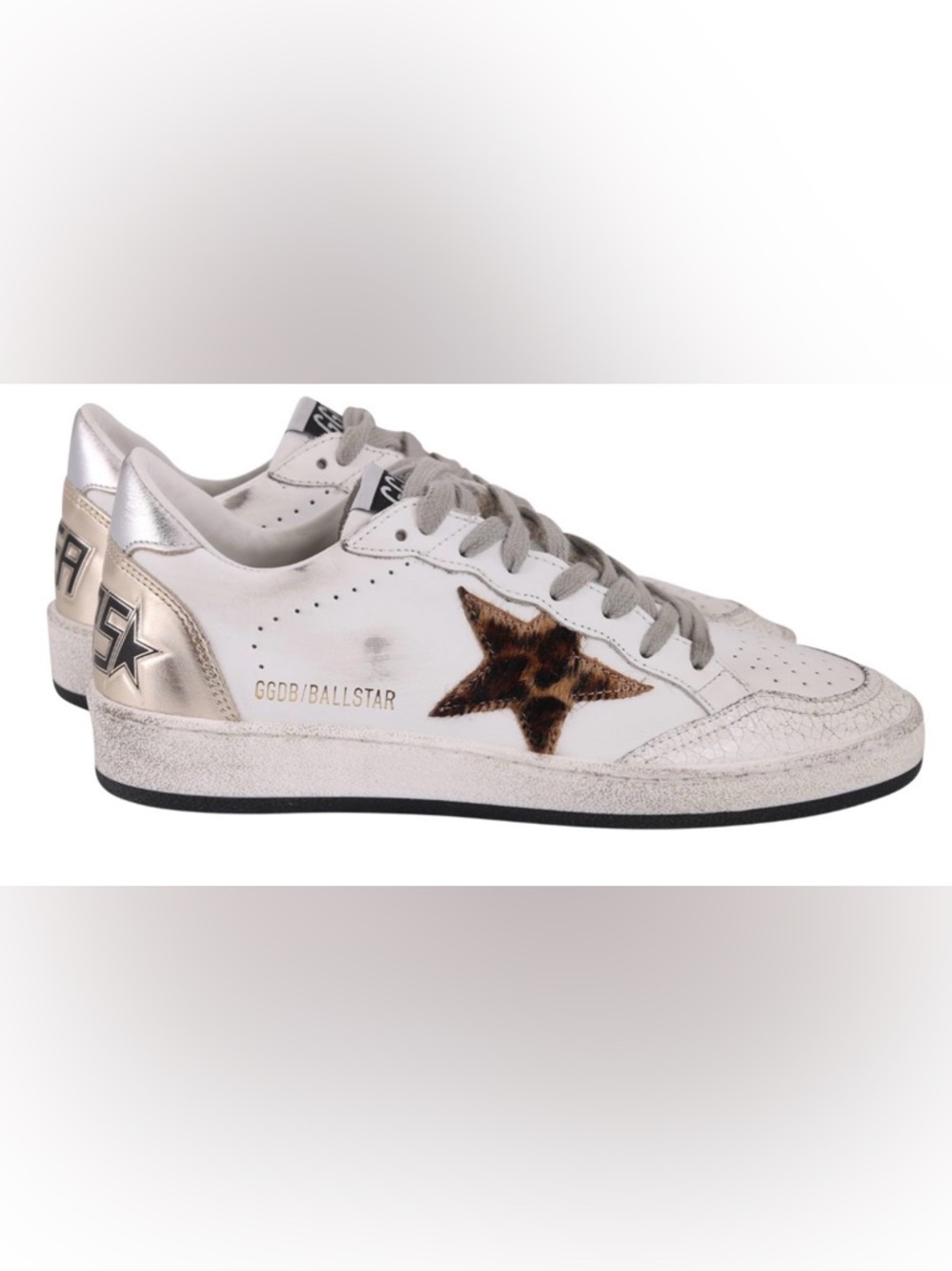 Golden Goose Ball Star Sneakers Leopard Star White Leather with Gray Laces sz 36 - Picture 2 of 10